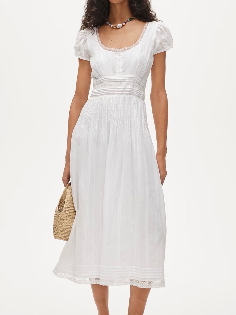J. Crew White Puff-Sleeve Smocked-Waist Midi Dress